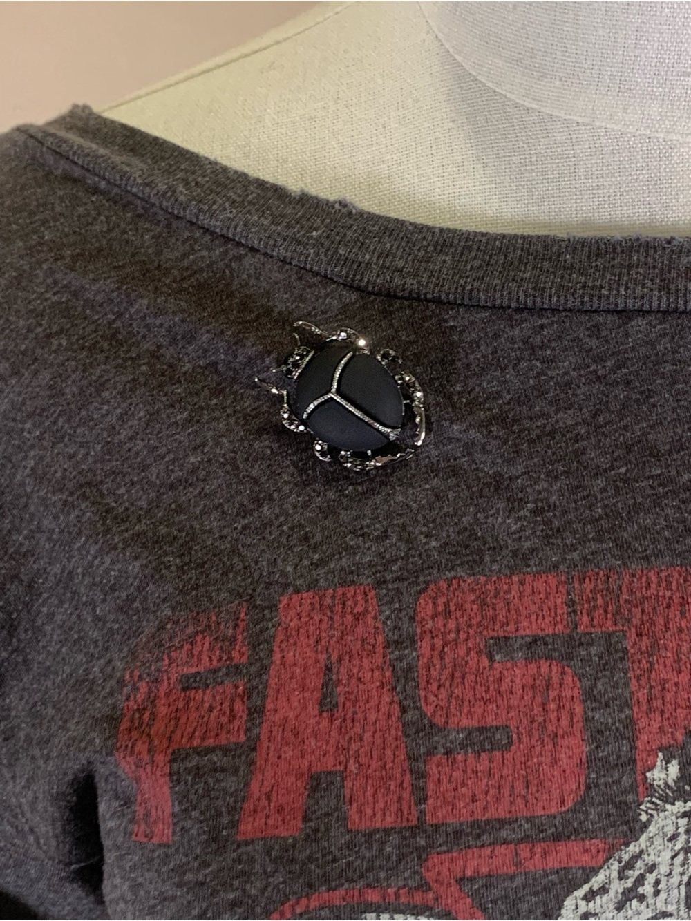 Matte Black Scarab Beetle Brooch Gunmetal - Picture 5 of 5